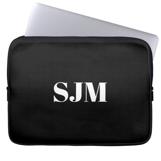 Minimalist black white Custom monogram name Laptop Sleeve (Front)