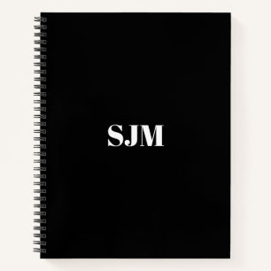 Minimalist black white Custom monogram name Notebook