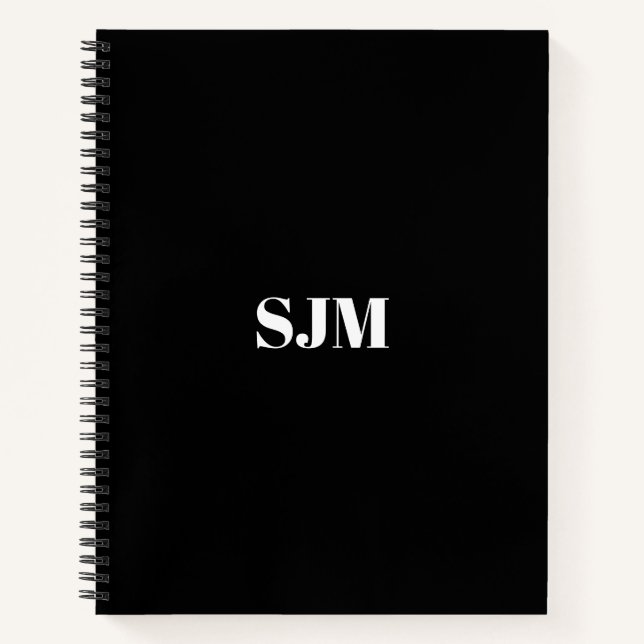 Minimalist black white Custom monogram name Notebook (Front)