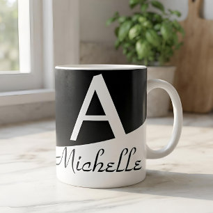 Minimalist Black & White Custom Name Initials Coffee Mug
