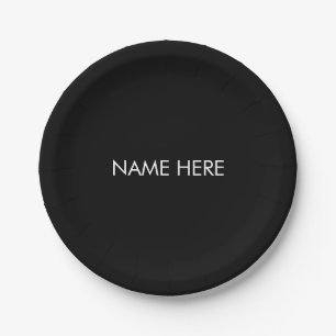 Minimalist black white custom name text elegant paper plate