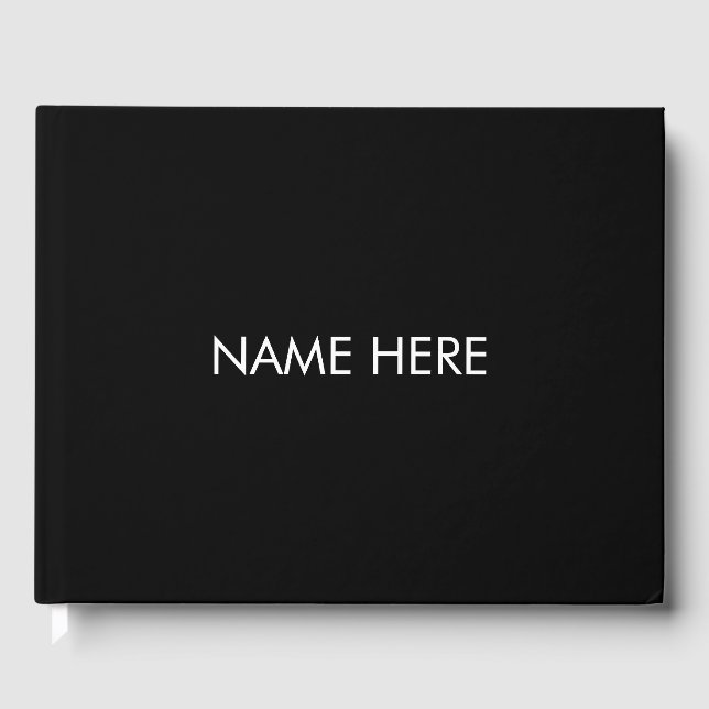 Minimalist black white custom name text monogram guest book (Front)
