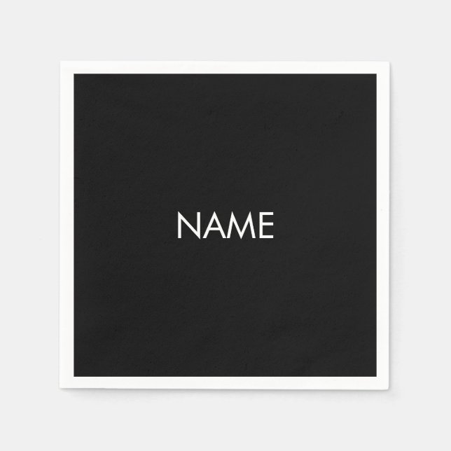 Minimalist black white custom name text monogram napkin (Front)
