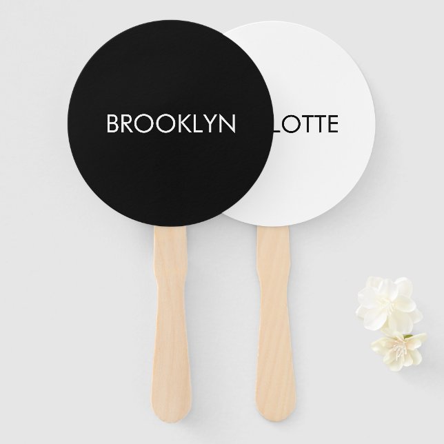 Minimalist black & white custom name Two sided  Hand Fan (Front and Back)