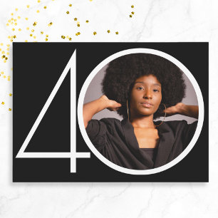 Minimalist Black White Custom Photo 40th Birthday Invitation