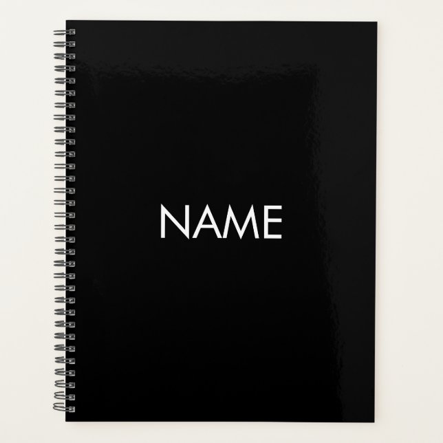 Minimalist black white custom year text monogram planner (Front)