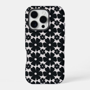 Minimalist black & white daisy pattern iPhone 16 pro case