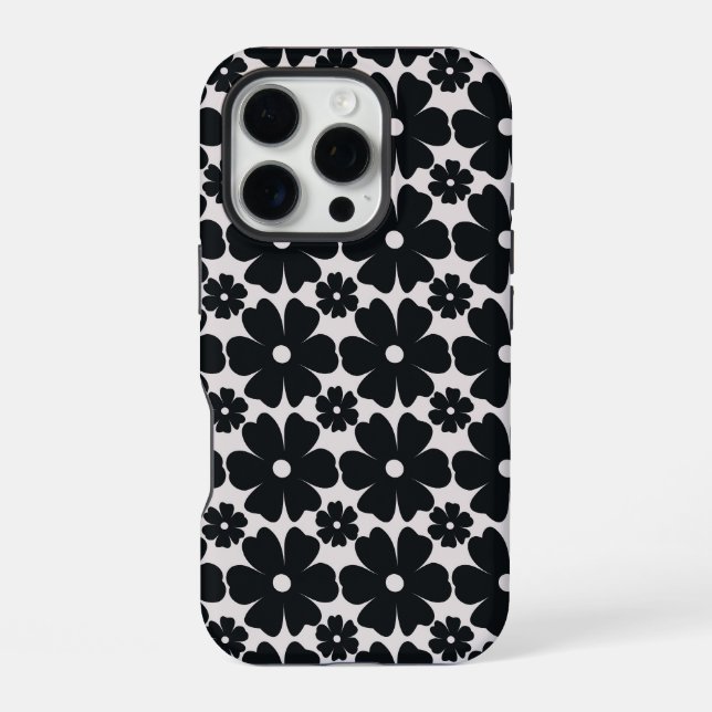 Minimalist black & white daisy pattern iPhone case (Back)