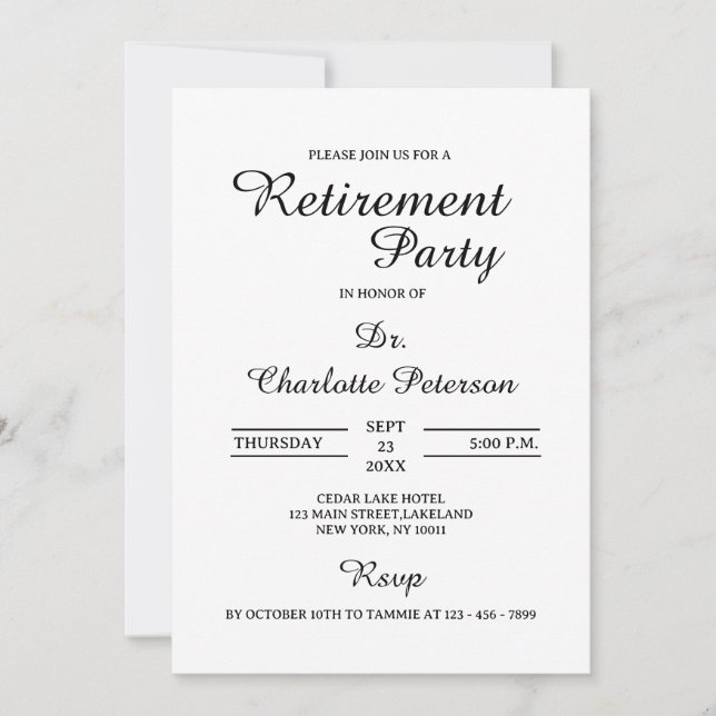 Minimalist Black & White Doctor Retirement Party Invitation (Front)