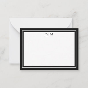 Minimalist Black & White Double Border Monogram  Card