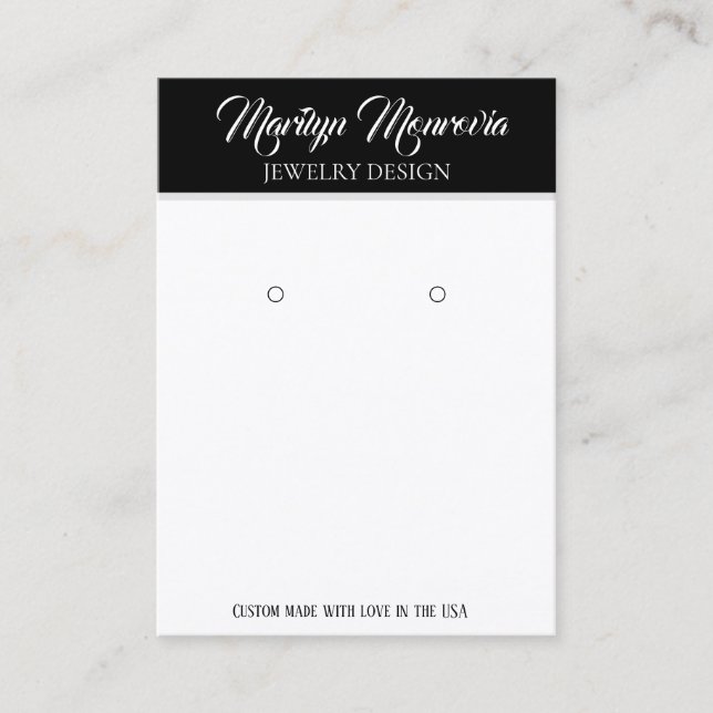 Minimalist Black White Earring Display QR Code Bus Business Card (Front)