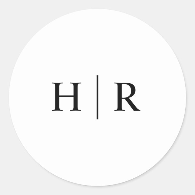 Minimalist Black White Elegant Classic Monogram Round Sticker (Front)