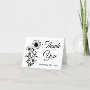 Minimalist Black White Elegant Floral Wedding  Thank You Card