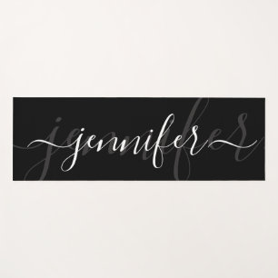 Minimalist Black White Elegant Name Script Yoga Mat
