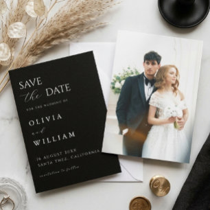 Minimalist Black & White Elegant Photo Wedding Save The Date