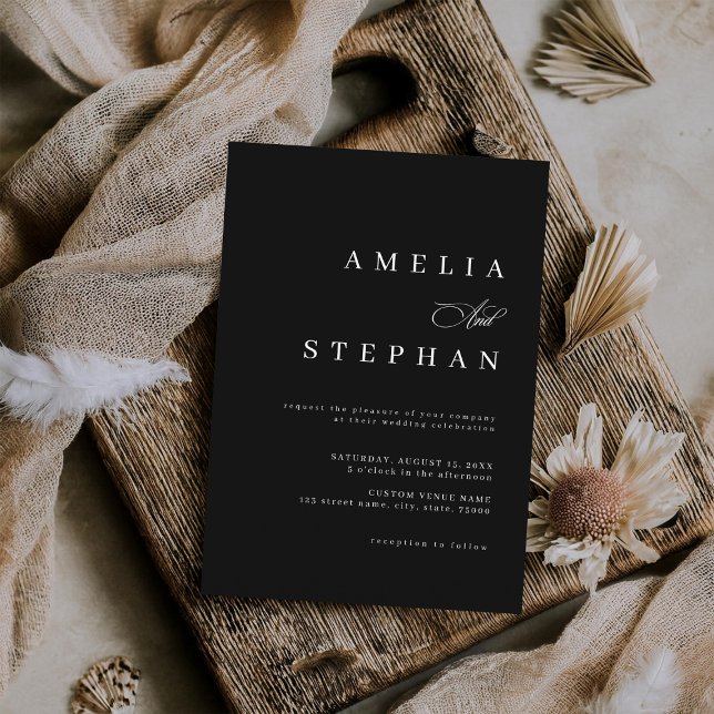 Minimalist Black & White Elegant Stylish Wedding Invitation (Creator Uploaded)
