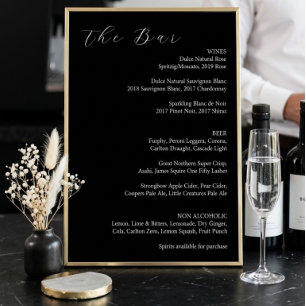 Minimalist Black & White Elegant Wedding Bar Menu