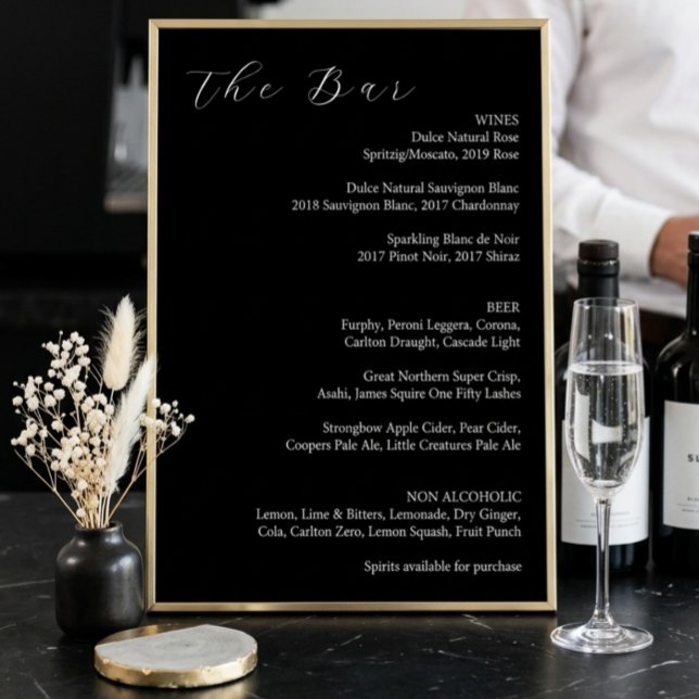 Minimalist Black & White Elegant Wedding Bar Menu (Creator Uploaded)