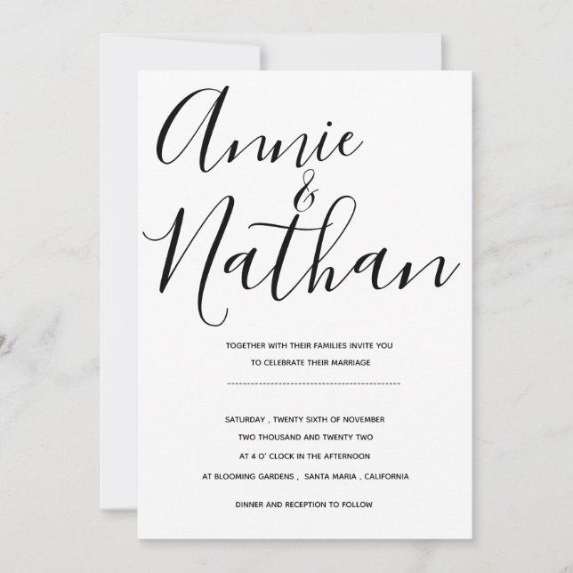 Minimalist Black White Elegant Wedding Invitation (Front)