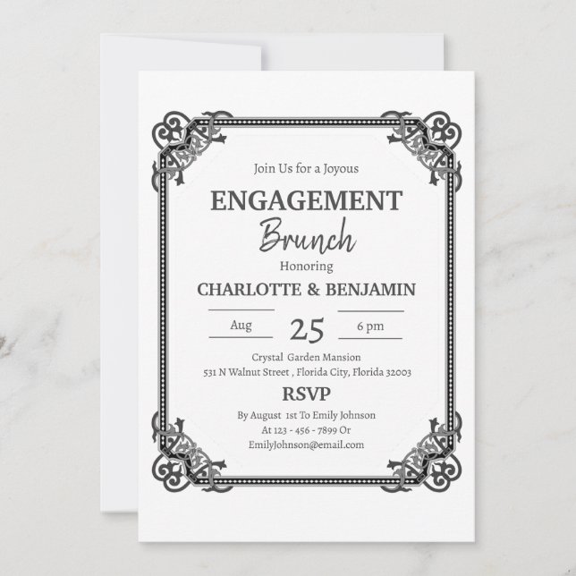 Minimalist Black & White Engagement Brunch Party Invitation (Front)