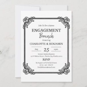 Minimalist Black & White Engagement Brunch Party Invitation