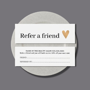 Minimalist Black White Faux Gold Heart Referral