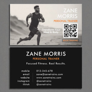 Minimalist Black & White Fitness Trainer Photo Business Card