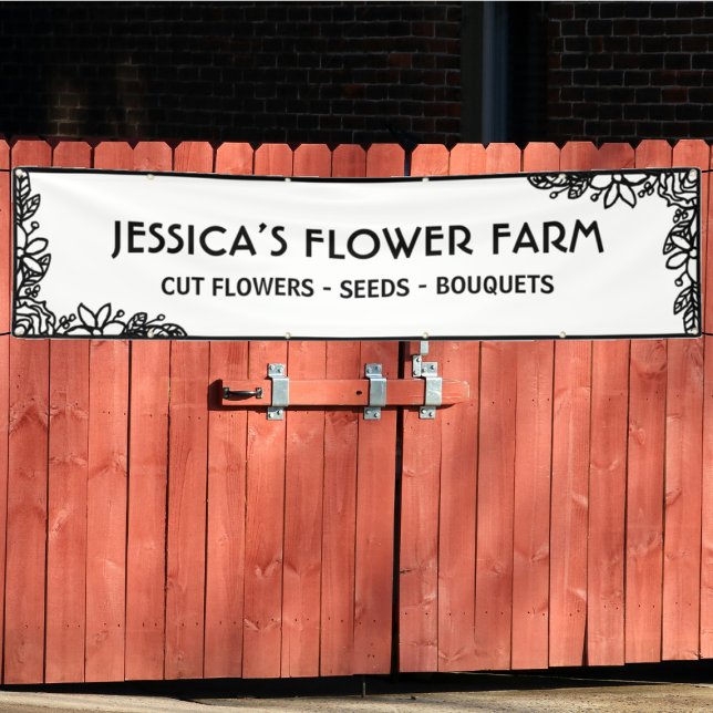 Minimalist Black & White Floral Border Business Banner (Creator Uploaded)