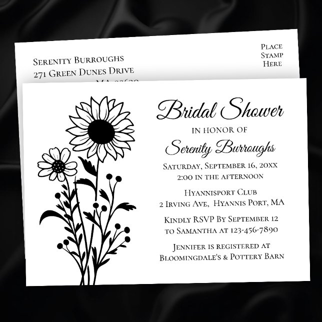 Minimalist Black White Floral Bridal Shower  Invitation Postcard (Creator Uploaded)