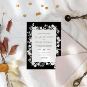 Minimalist Black   White Floral Frame Wedding Invitation
