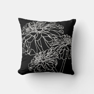 Minimalist black white floral line drawing  cushion