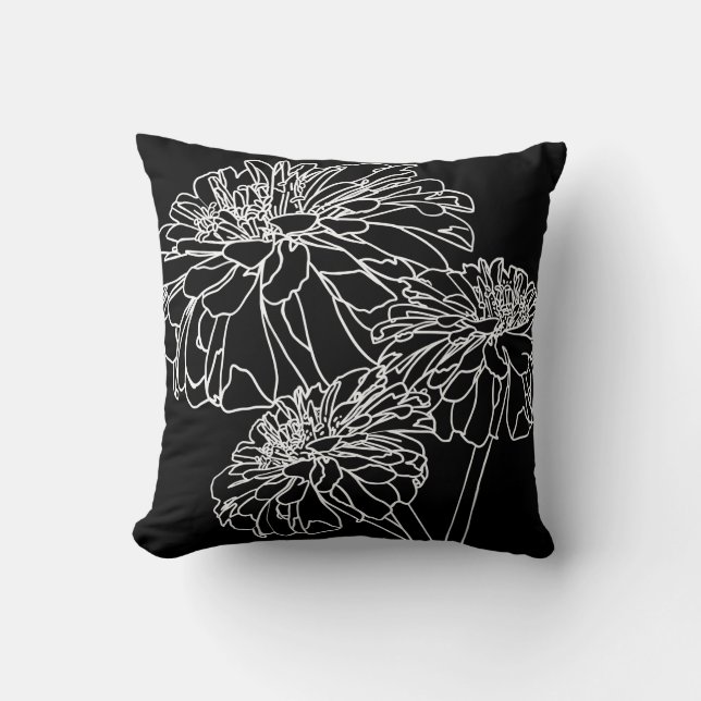 Minimalist black white floral line drawing  cushion (Front)