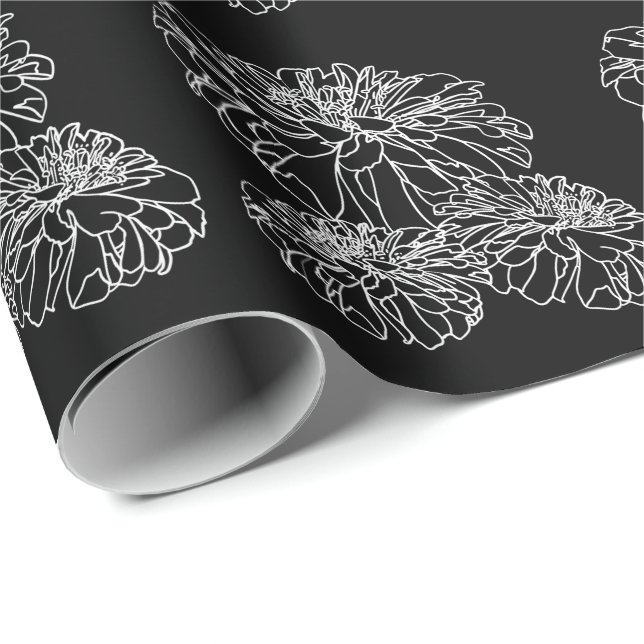 Minimalist black white floral line drawing  wrapping paper (Roll Corner)