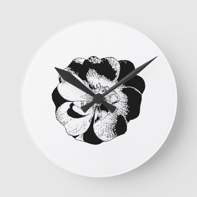 Minimalist Black & White Floral Wall Clock (Front)