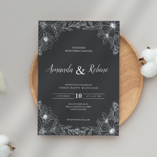 Minimalist Black & White Floral Wedding Invitation (Creator Uploaded)