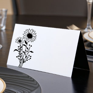 Minimalist Black White Floral Wildflowers Wedding