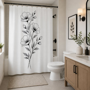 Minimalist Black & White Flower Shower Curtain