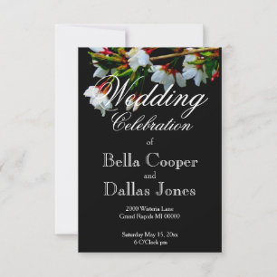 Minimalist Black White flowering Cherry Blossom Invitation