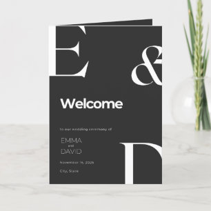 Minimalist Black & White Folded Wedding Program Ca