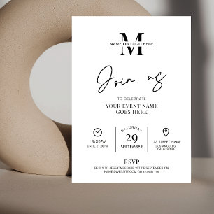 Minimalist Black & White Gala Party Business Event Invitation