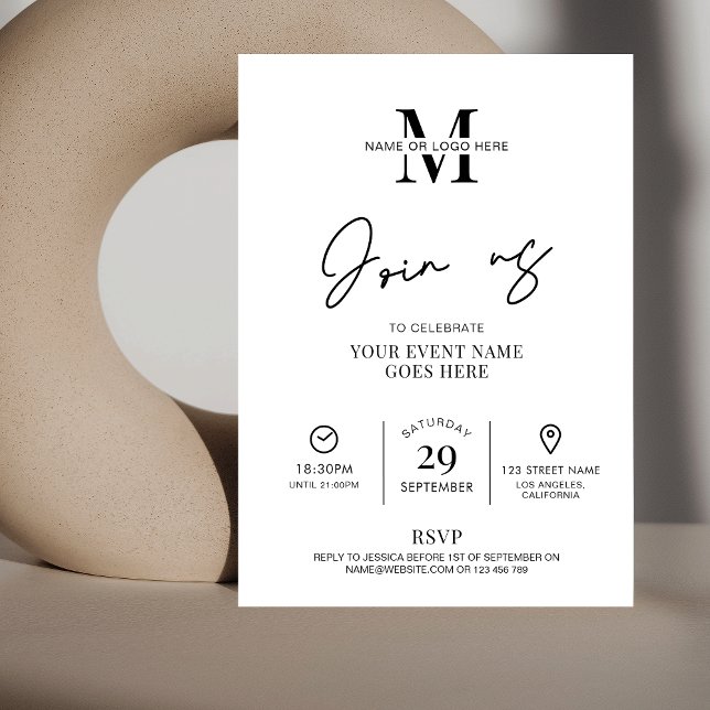 Minimalist Black & White Gala Party Business Event Invitation (Creator Uploaded)