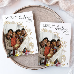 Minimalist Black White Gold 1 Photo Arch Christmas Holiday Card