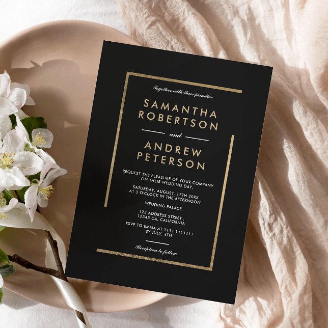 Minimalist black white gold chic elegant wedding invitation (Creator Uploaded)