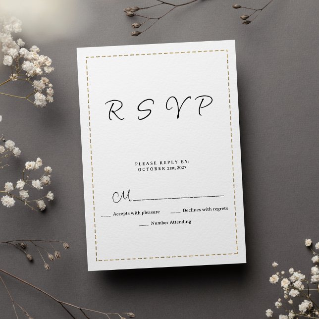 Minimalist black white gold dashed line RSVP (Minimalist black white gold dashed line RSVP)