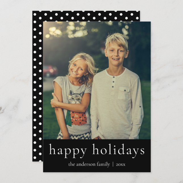 Minimalist Black & White Happy Holidays Cool Holiday Card (Front/Back)