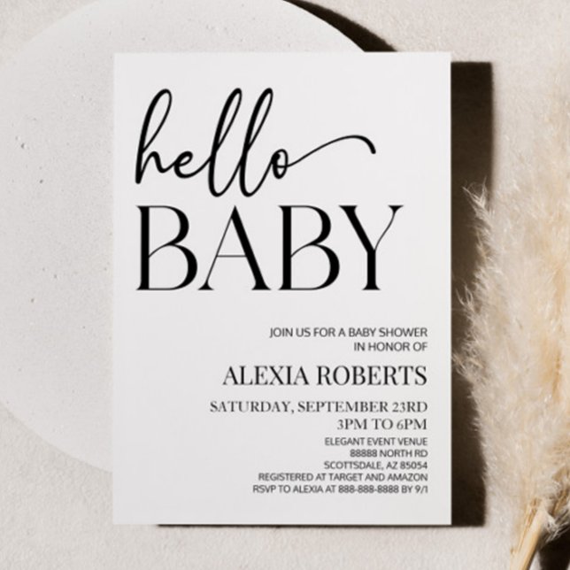 Minimalist Black White Hello Baby Baby Shower Invitation (Creator Uploaded)