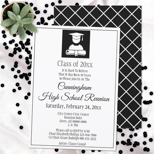 Minimalist Black White High School Class Reunion Invitation (Creator Uploaded)