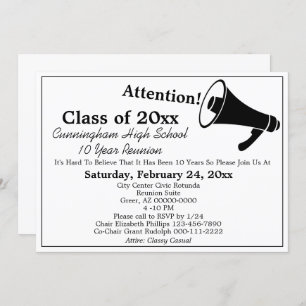 Minimalist Black White High School Class Reunion Invitation