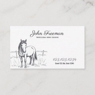 Minimalist Black & White Horse Sketch Equine Business Card