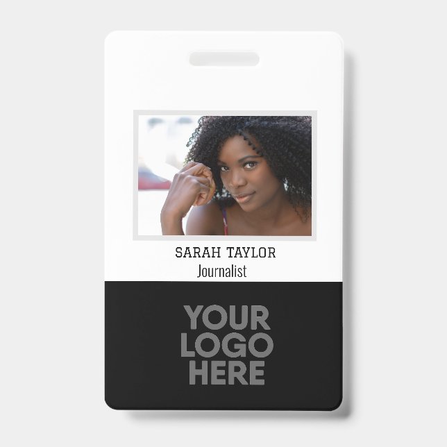 Minimalist Black White ID Card Company Employee Badge (Front)